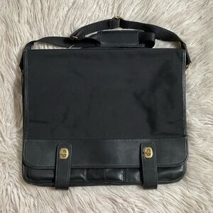 Coach Vintage Nylon Leather Trim Black Briefcase Messenger Laptop Travel Bag OS